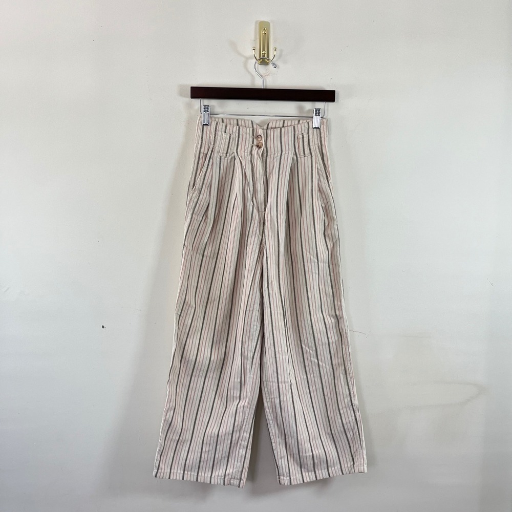 Urban Outfitters High Waisted Pleated Striped Corduroy Wide leg Cropped Pants 0